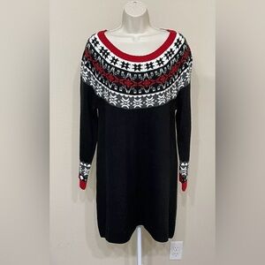 Style&Co Women’s Black & Red Boat Neck Long Sleeve Christmas Long Sweater s L